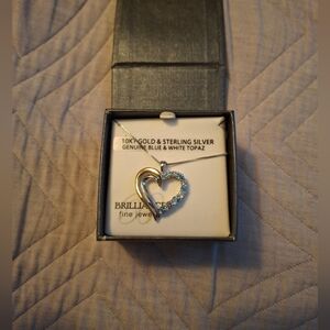 Gold and Silver Heart Necklace Blue